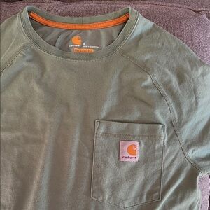 Carhartt Olive T-Shirt with Pocket and Orange Trim